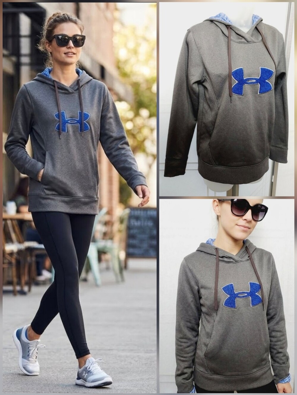 ❤️Under Armour Cold Gear semi-fitted gray hoodie with blue logo 🤍Size Sm/P